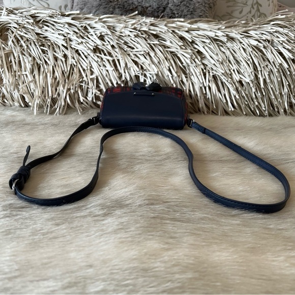 VERA BRADLEY Navy & Red Art Plaid S Tasseled Crossbody Bag Vegan Leather Flap - Picture 9 of 10